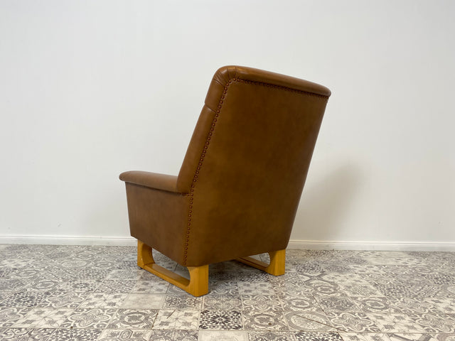 WMK Kultiger, äußerst bequemer und gut erhaltener Space Age Sessel mit plüschigem Sitzbezug und Kunstleder Umrandung # Clubsessel Lesesessel Ledersessel Sitzgarnitur Vintage Mid-Century 70er Retro