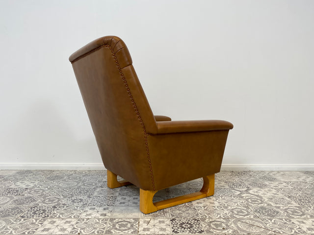 WMK Kultiger, äußerst bequemer und gut erhaltener Space Age Sessel mit plüschigem Sitzbezug und Kunstleder Umrandung # Clubsessel Lesesessel Ledersessel Sitzgarnitur Vintage Mid-Century 70er Retro