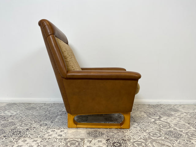 WMK Kultiger, äußerst bequemer und gut erhaltener Space Age Sessel mit plüschigem Sitzbezug und Kunstleder Umrandung # Clubsessel Lesesessel Ledersessel Sitzgarnitur Vintage Mid-Century 70er Retro