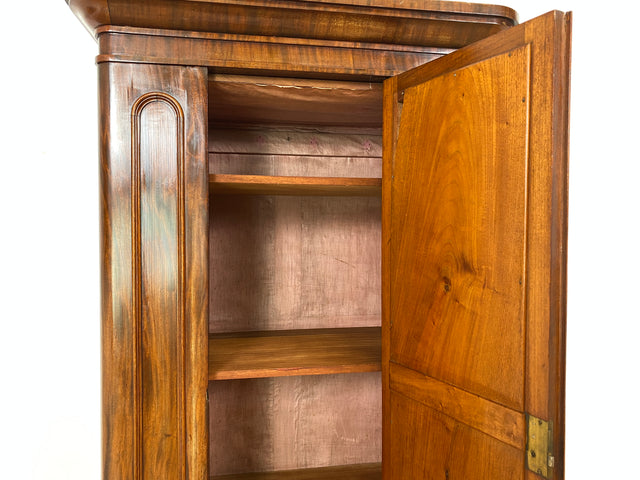 WMK Seltener englischer antiker Kleiderschrank aus vollem Holz mit Spiegeltür, Schublade & Messinggriffen # schmaler Schrank Wäscheschrank Vertiko Dielenschrank Garderobe Vintage Biedermeier Regency