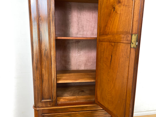 WMK Seltener englischer antiker Kleiderschrank aus vollem Holz mit Spiegeltür, Schublade & Messinggriffen # schmaler Schrank Wäscheschrank Vertiko Dielenschrank Garderobe Vintage Biedermeier Regency