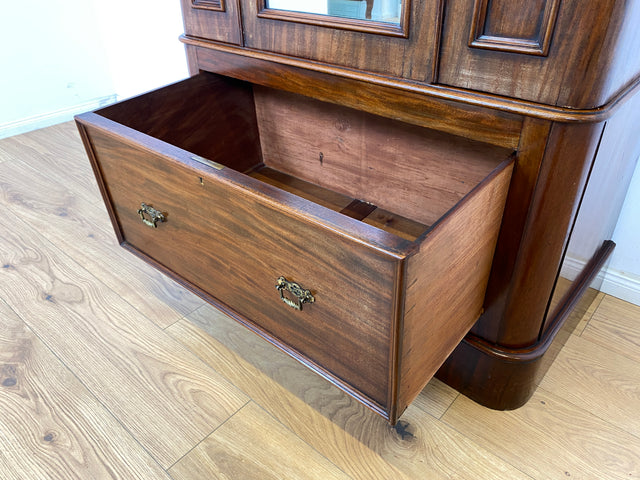 WMK Seltener englischer antiker Kleiderschrank aus vollem Holz mit Spiegeltür, Schublade & Messinggriffen # schmaler Schrank Wäscheschrank Vertiko Dielenschrank Garderobe Vintage Biedermeier Regency