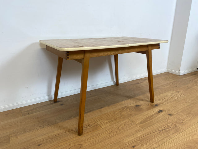 WMK Formschöner und gut erhaltener Mid-Century Esstisch , ausziehbar mit integrierter Ausziehplatte und konischen Füße # Tisch Holztisch Esszimmertisch Küchentisch Dining Table Vintage Retro 60er