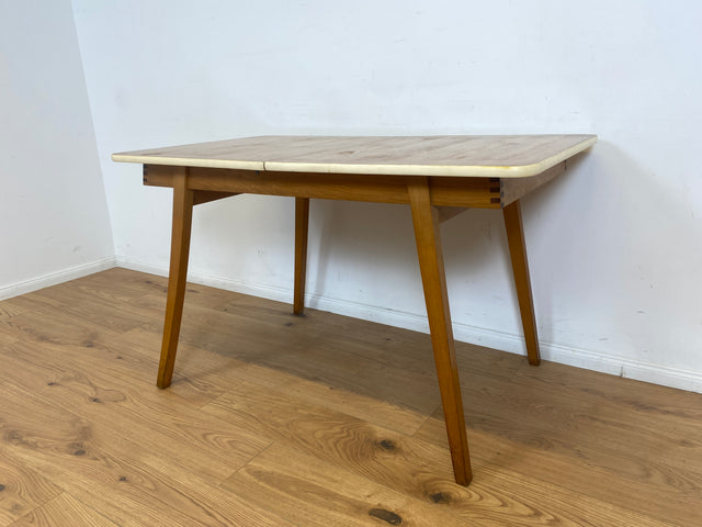 WMK Formschöner und gut erhaltener Mid-Century Esstisch , ausziehbar mit integrierter Ausziehplatte und konischen Füße # Tisch Holztisch Esszimmertisch Küchentisch Dining Table Vintage Retro 60er