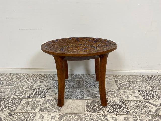 WMK Wunderschöner handgearbeiteter und kunstvoll handbemalter Holztisch , vermutlich Afrikanisch # Tisch Teetisch coffee table Beistelltisch Couchtisch Schale Vintage - Lieferung möglich