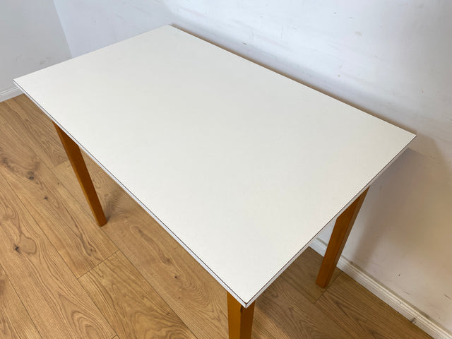 WMK Hübscher & sehr gut erhaltener kleiner 60er Jahre Küchentisch mit pflegeleichter plastizierter Tischplatte # Tisch Esstisch Esszimmertisch Holztisch Dining Table Retro Mid-Century Vintage Resopal