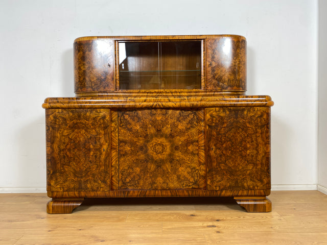 WMK Wunderschöne und sehr gut erhaltene Art Deco Anrichte , Vollholz in edlem Wurzelholz , um 1930 # antikes Büfett Büffet Buffet Küchenanrichte Küchenschrank Geschirrschrank Schrank Sideboard Vintage