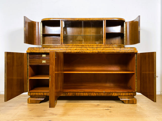 WMK Wunderschöne und sehr gut erhaltene Art Deco Anrichte , Vollholz in edlem Wurzelholz , um 1930 # antikes Büfett Büffet Buffet Küchenanrichte Küchenschrank Geschirrschrank Schrank Sideboard Vintage