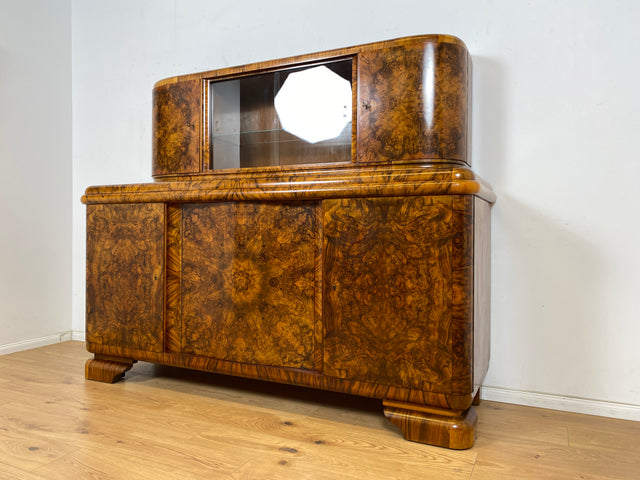 WMK Wunderschöne und sehr gut erhaltene Art Deco Anrichte , Vollholz in edlem Wurzelholz , um 1930 # antikes Büfett Büffet Buffet Küchenanrichte Küchenschrank Geschirrschrank Schrank Sideboard Vintage