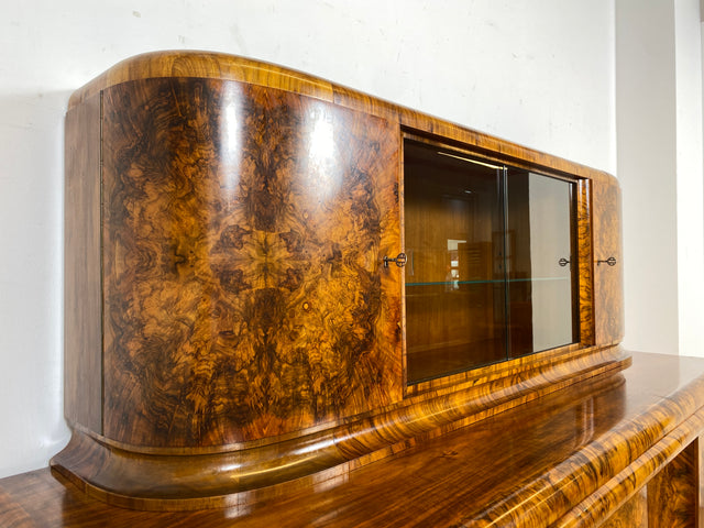 WMK Wunderschöne und sehr gut erhaltene Art Deco Anrichte , Vollholz in edlem Wurzelholz , um 1930 # antikes Büfett Büffet Buffet Küchenanrichte Küchenschrank Geschirrschrank Schrank Sideboard Vintage