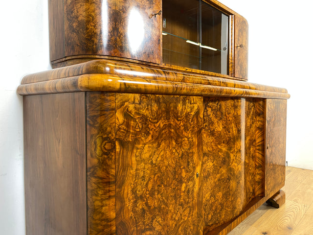 WMK Wunderschöne und sehr gut erhaltene Art Deco Anrichte , Vollholz in edlem Wurzelholz , um 1930 # antikes Büfett Büffet Buffet Küchenanrichte Küchenschrank Geschirrschrank Schrank Sideboard Vintage