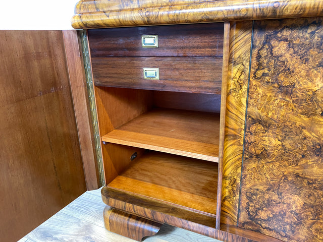 WMK Wunderschöne und sehr gut erhaltene Art Deco Anrichte , Vollholz in edlem Wurzelholz , um 1930 # antikes Büfett Büffet Buffet Küchenanrichte Küchenschrank Geschirrschrank Schrank Sideboard Vintage