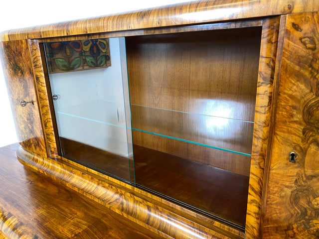 WMK Wunderschöne und sehr gut erhaltene Art Deco Anrichte , Vollholz in edlem Wurzelholz , um 1930 # antikes Büfett Büffet Buffet Küchenanrichte Küchenschrank Geschirrschrank Schrank Sideboard Vintage