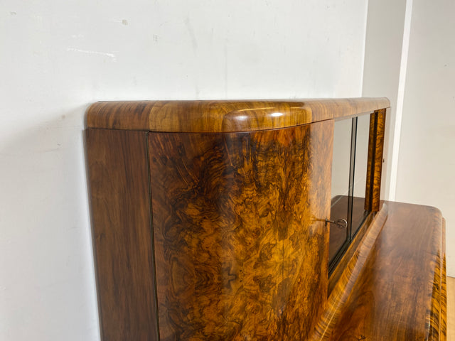 WMK Wunderschöne und sehr gut erhaltene Art Deco Anrichte , Vollholz in edlem Wurzelholz , um 1930 # antikes Büfett Büffet Buffet Küchenanrichte Küchenschrank Geschirrschrank Schrank Sideboard Vintage