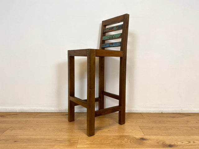 Boatwood by WMK #  Bunterschöner Barhocker aus altem Bootsholz, ein handgefertigtes Unikat aus massivem Teakholz # Barstuhl Hocker Sitzhocker Stuhl Küchenstuhl Holzstuhl Bar Stool Hausbar Gastro
