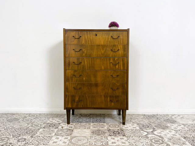 WMK Hochwertiges und sehr gut erhaltenes skandinavisches Highboard aus vollem Holz mit Schubladen & Messinggriffen # Schrank Kommode Schubladenkommode Wäschekommode Sideboard Mid-Century Vintage 60er