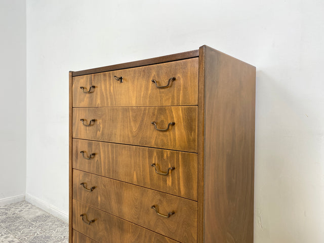 WMK Hochwertiges und sehr gut erhaltenes skandinavisches Highboard aus vollem Holz mit Schubladen & Messinggriffen # Schrank Kommode Schubladenkommode Wäschekommode Sideboard Mid-Century Vintage 60er