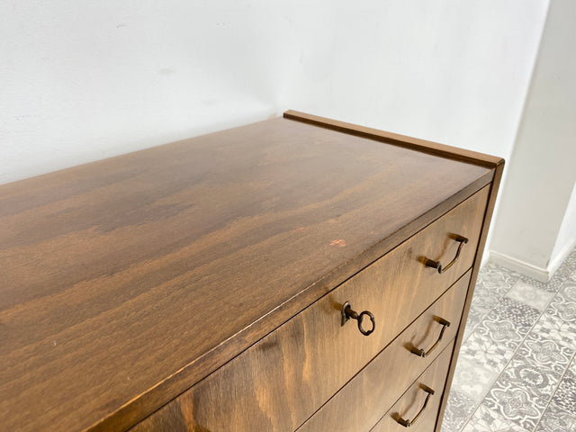 WMK Hochwertiges und sehr gut erhaltenes skandinavisches Highboard aus vollem Holz mit Schubladen & Messinggriffen # Schrank Kommode Schubladenkommode Wäschekommode Sideboard Mid-Century Vintage 60er