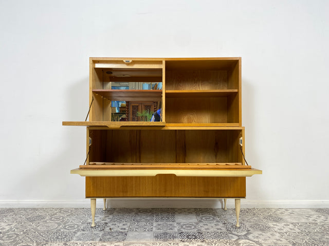 WMK Stilvolles & gut erhaltenes Mid-Century Highboard mit Bar von VEB Bad Liebenwerda, 1967, bauähnlich mit VEB Hellerau # Barschrank Barkommode Hausbar Minibar Sideboard Kommode DDR Vintage 60er