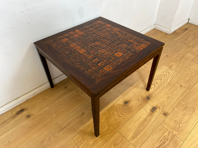 WMK Schöner und sehr gut erhaltener skandinavischer Couchtisch aus Palisander mit kunstvoll gestalteten Fliesen # Wohnzimmertisch Beistelltisch Fliesentisch Coffe table Vintage Mid-Century Rosewood