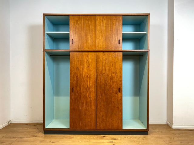 WMK Eleganter & gut erhaltener großer skandinavischer Kleiderschrank in Teakholz mit Schiebetüren & Aufsatz # Schrank Schlafzimmerschrank Wäscheschrank Wardrobe Danish Design Mid-Century Vintage Teak