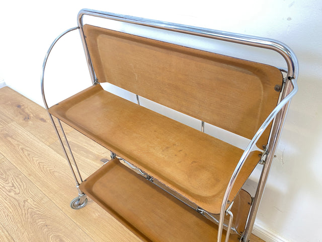 WMK Besonders schöner und sehr gut erhaltener faltbarer Servierwagen aus den 1970er Jahren von Gerlinol in Chrom # Teewagen Serviertisch Barwagen Beistelltisch Couchtisch Industrial Design Vintage