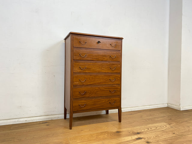 WMK Sehr schönes und geräumiges skandinavisches Highboard aus vollem Holz mit Bierlasur , Schubladen & Messinggriffen # Schrank Kommode Schubladenkommode Wäschekommode Sideboard Mid-Century Vintage