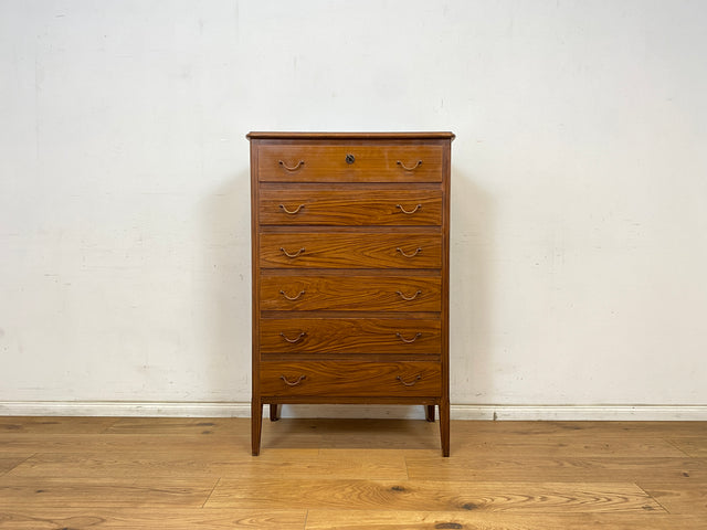 WMK Sehr schönes und geräumiges skandinavisches Highboard aus vollem Holz mit Bierlasur , Schubladen & Messinggriffen # Schrank Kommode Schubladenkommode Wäschekommode Sideboard Mid-Century Vintage