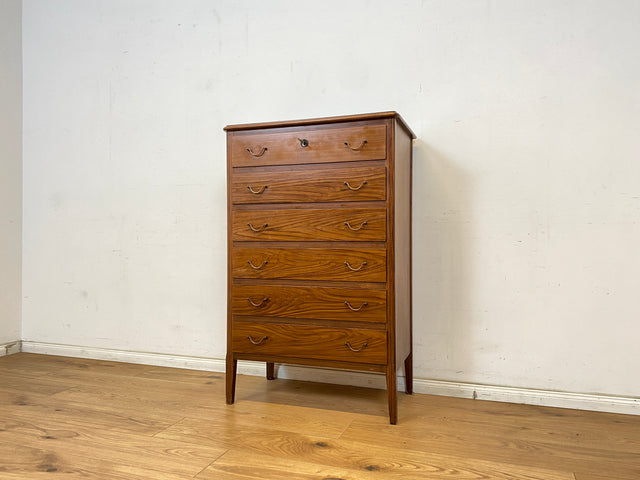 WMK Sehr schönes und geräumiges skandinavisches Highboard aus vollem Holz mit Bierlasur , Schubladen & Messinggriffen # Schrank Kommode Schubladenkommode Wäschekommode Sideboard Mid-Century Vintage