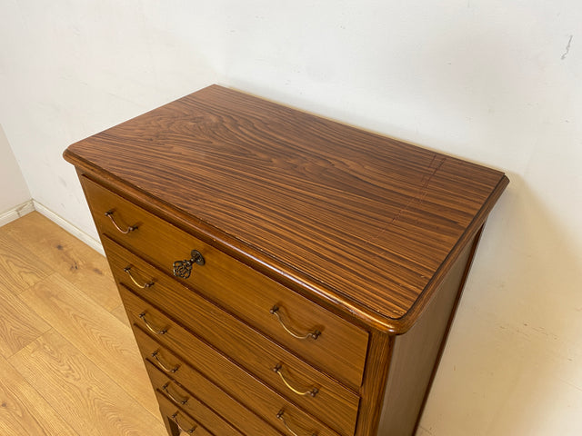 WMK Sehr schönes und geräumiges skandinavisches Highboard aus vollem Holz mit Bierlasur , Schubladen & Messinggriffen # Schrank Kommode Schubladenkommode Wäschekommode Sideboard Mid-Century Vintage