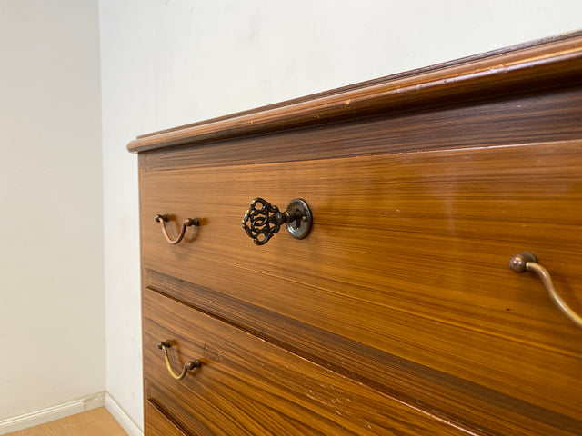 WMK Sehr schönes und geräumiges skandinavisches Highboard aus vollem Holz mit Bierlasur , Schubladen & Messinggriffen # Schrank Kommode Schubladenkommode Wäschekommode Sideboard Mid-Century Vintage