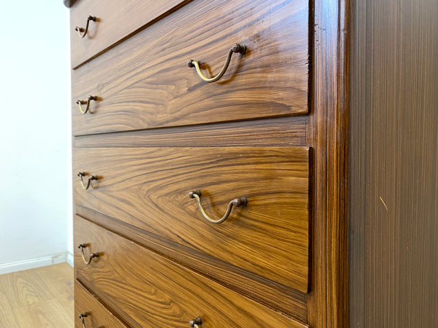 WMK Sehr schönes und geräumiges skandinavisches Highboard aus vollem Holz mit Bierlasur , Schubladen & Messinggriffen # Schrank Kommode Schubladenkommode Wäschekommode Sideboard Mid-Century Vintage