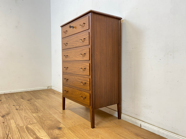 WMK Sehr schönes und geräumiges skandinavisches Highboard aus vollem Holz mit Bierlasur , Schubladen & Messinggriffen # Schrank Kommode Schubladenkommode Wäschekommode Sideboard Mid-Century Vintage