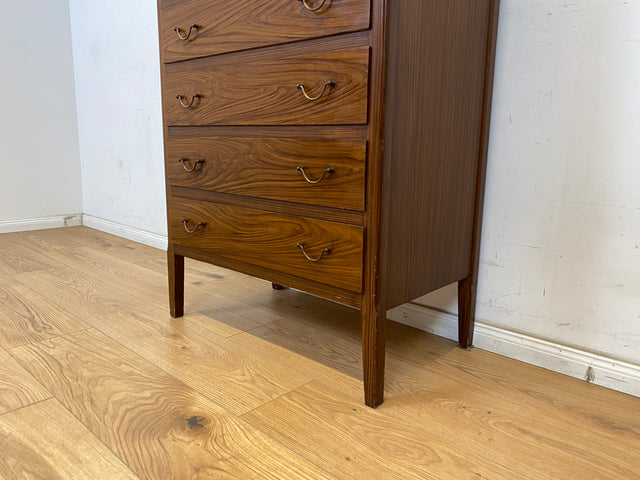 WMK Sehr schönes und geräumiges skandinavisches Highboard aus vollem Holz mit Bierlasur , Schubladen & Messinggriffen # Schrank Kommode Schubladenkommode Wäschekommode Sideboard Mid-Century Vintage