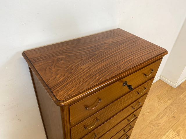 WMK Sehr schönes und geräumiges skandinavisches Highboard aus vollem Holz mit Bierlasur , Schubladen & Messinggriffen # Schrank Kommode Schubladenkommode Wäschekommode Sideboard Mid-Century Vintage