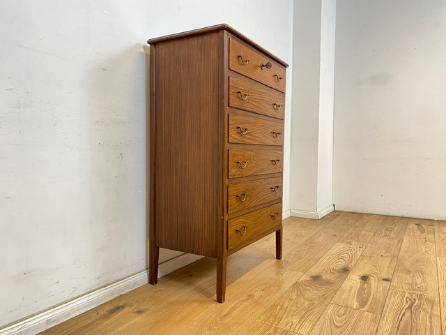 WMK Sehr schönes und geräumiges skandinavisches Highboard aus vollem Holz mit Bierlasur , Schubladen & Messinggriffen # Schrank Kommode Schubladenkommode Wäschekommode Sideboard Mid-Century Vintage