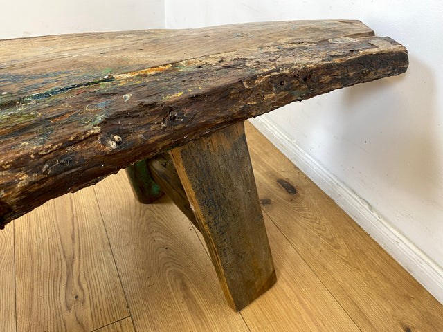 Boatwood by WMK I Nachhaltige & sehr robuste Bank aus altem Bootsholz I handgefertigtes Unikat I Teakholz massiv in Originalfarbe I Holzbank Bench Küchenbank Sitz Balkon Garten Möbel Treibholz Loft