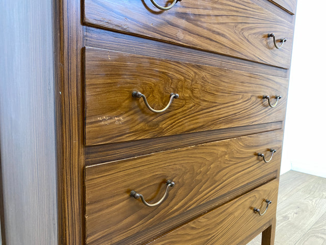 WMK Sehr schönes und geräumiges skandinavisches Highboard aus vollem Holz mit Bierlasur , Schubladen & Messinggriffen # Schrank Kommode Schubladenkommode Wäschekommode Sideboard Mid-Century Vintage