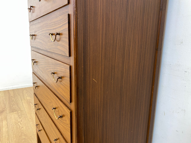 WMK Sehr schönes und geräumiges skandinavisches Highboard aus vollem Holz mit Bierlasur , Schubladen & Messinggriffen # Schrank Kommode Schubladenkommode Wäschekommode Sideboard Mid-Century Vintage