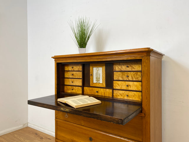 WMK Wunderschöner und gut erhaltener antiker Sekretär aus vollem Holz mit 12 Schubladen & fester Schreibplatte # Schreibschrank Schreibtisch Highboard Kommode Wäschekommode Schrank Biedermeier Vintage