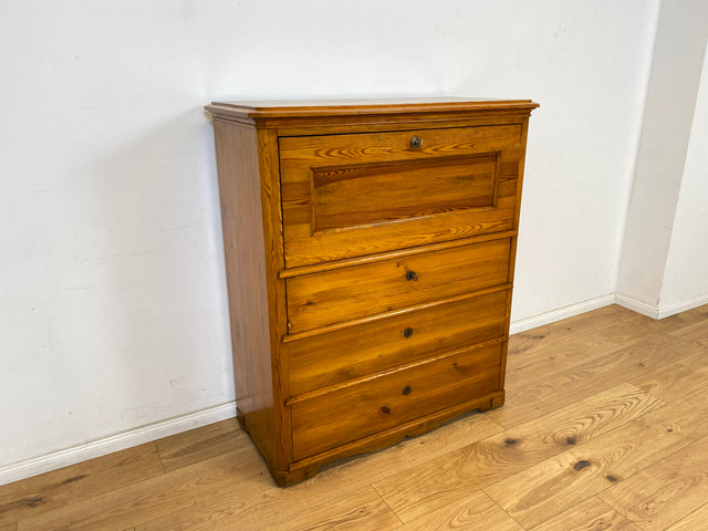 WMK Wunderschöner und gut erhaltener antiker Sekretär aus vollem Holz mit 12 Schubladen & fester Schreibplatte # Schreibschrank Schreibtisch Highboard Kommode Wäschekommode Schrank Biedermeier Vintage