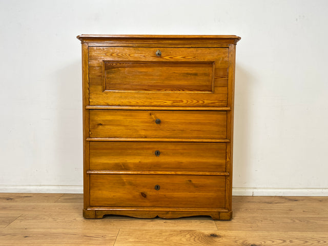 WMK Wunderschöner und gut erhaltener antiker Sekretär aus vollem Holz mit 12 Schubladen & fester Schreibplatte # Schreibschrank Schreibtisch Highboard Kommode Wäschekommode Schrank Biedermeier Vintage