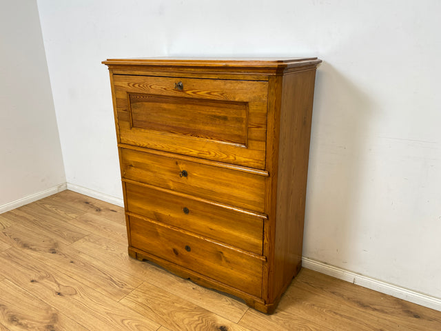 WMK Wunderschöner und gut erhaltener antiker Sekretär aus vollem Holz mit 12 Schubladen & fester Schreibplatte # Schreibschrank Schreibtisch Highboard Kommode Wäschekommode Schrank Biedermeier Vintage