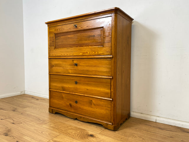 WMK Wunderschöner und gut erhaltener antiker Sekretär aus vollem Holz mit 12 Schubladen & fester Schreibplatte # Schreibschrank Schreibtisch Highboard Kommode Wäschekommode Schrank Biedermeier Vintage