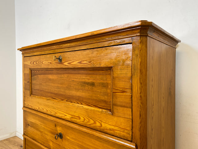 WMK Wunderschöner und gut erhaltener antiker Sekretär aus vollem Holz mit 12 Schubladen & fester Schreibplatte # Schreibschrank Schreibtisch Highboard Kommode Wäschekommode Schrank Biedermeier Vintage