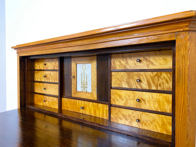 WMK Wunderschöner und gut erhaltener antiker Sekretär aus vollem Holz mit 12 Schubladen & fester Schreibplatte # Schreibschrank Schreibtisch Highboard Kommode Wäschekommode Schrank Biedermeier Vintage