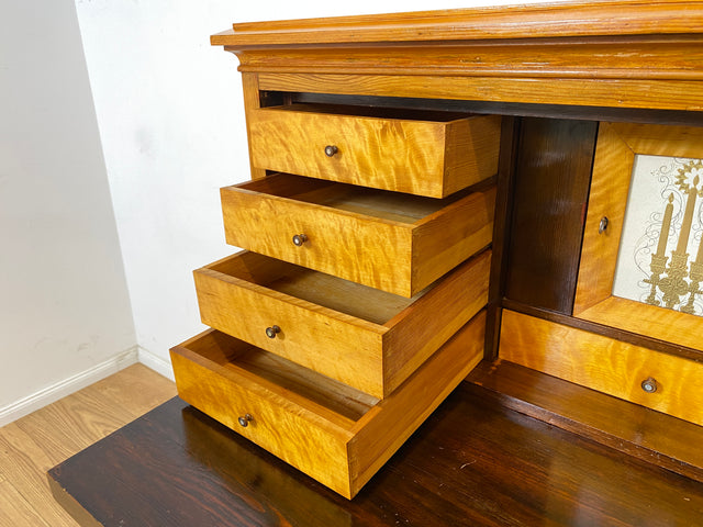 WMK Wunderschöner und gut erhaltener antiker Sekretär aus vollem Holz mit 12 Schubladen & fester Schreibplatte # Schreibschrank Schreibtisch Highboard Kommode Wäschekommode Schrank Biedermeier Vintage