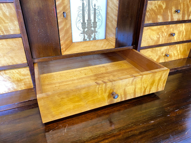 WMK Wunderschöner und gut erhaltener antiker Sekretär aus vollem Holz mit 12 Schubladen & fester Schreibplatte # Schreibschrank Schreibtisch Highboard Kommode Wäschekommode Schrank Biedermeier Vintage