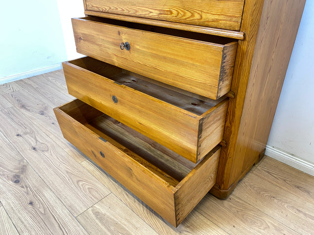 WMK Wunderschöner und gut erhaltener antiker Sekretär aus vollem Holz mit 12 Schubladen & fester Schreibplatte # Schreibschrank Schreibtisch Highboard Kommode Wäschekommode Schrank Biedermeier Vintage