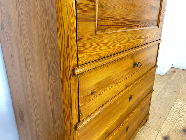 WMK Wunderschöner und gut erhaltener antiker Sekretär aus vollem Holz mit 12 Schubladen & fester Schreibplatte # Schreibschrank Schreibtisch Highboard Kommode Wäschekommode Schrank Biedermeier Vintage